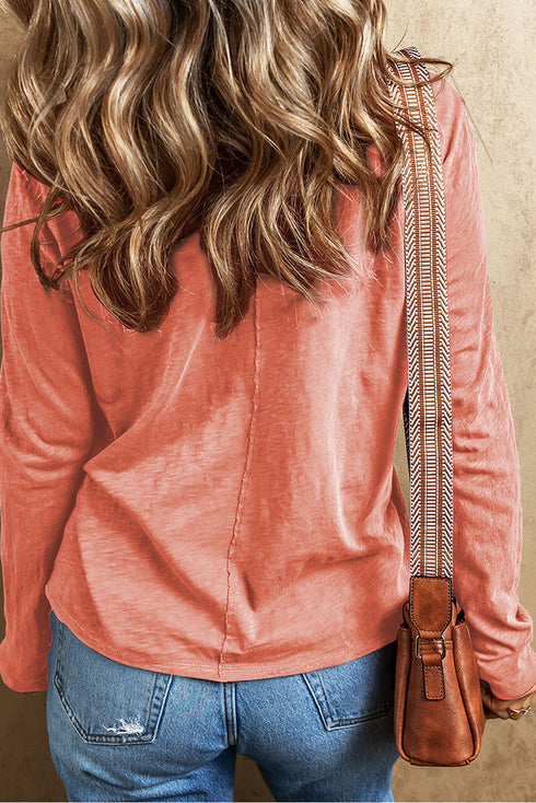 Layered Daisy Applique Patchwork V Neck Long Sleeve Top